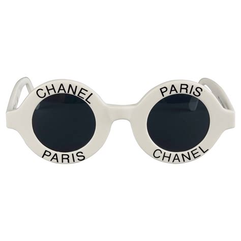 1990's Iconic White Chanel Paris Round Sunglasses 